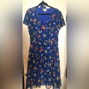 Lindy Bop Royal Blue Floral Fiesta Midi Dress XL